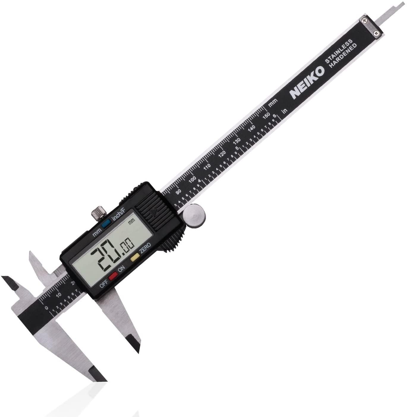 NEIKO 01407A Electronic Digital Caliper Measuring Tool, 0 – 6 Inches Stainless Steel Construction with Large LCD Screen Quick Change Button for Inch Fraction Millimeter Conversions, Digital Caliper Measuring Tool