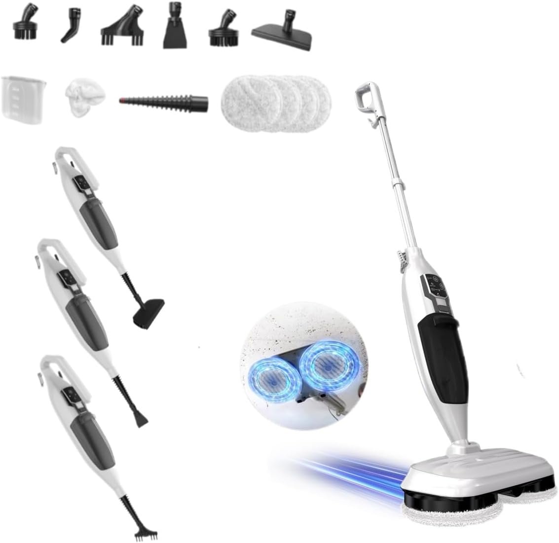 Steam Mop with 13 Accessories,Steam Cleaner for Home,Floor Scrubber spin mop for Hard Floors Deep Cleaning, 4 Washable Mop Pads for Home Use, 550ml Capacity,30 Second Heat-Up