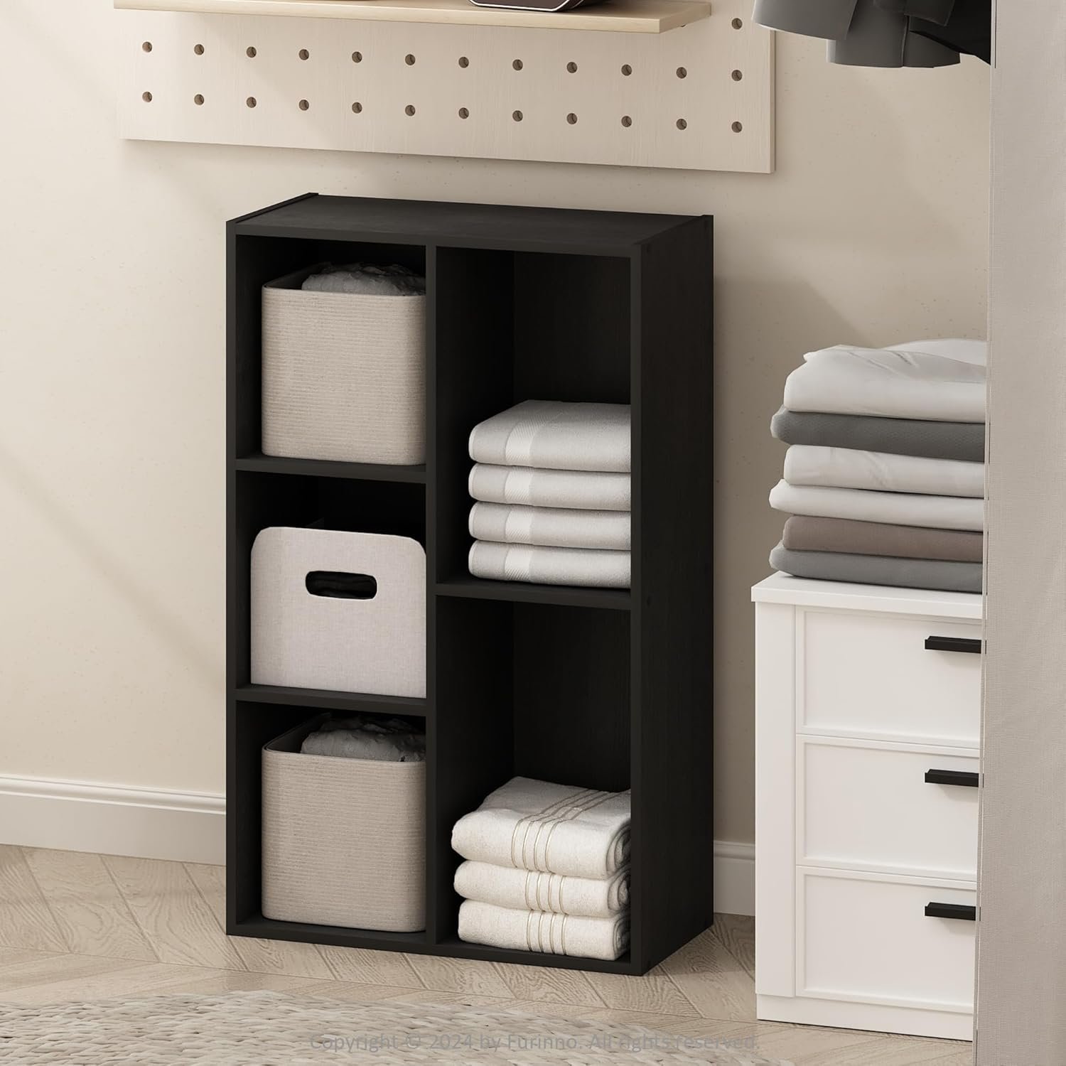 Furinno Reed Closet Organizers and Storage, 5-Cube Reversible Closet Shelves, Organization Shelf, 9.4″ x 19.5″ x 31.5″, for Bedroom, Closet, Blackwood
