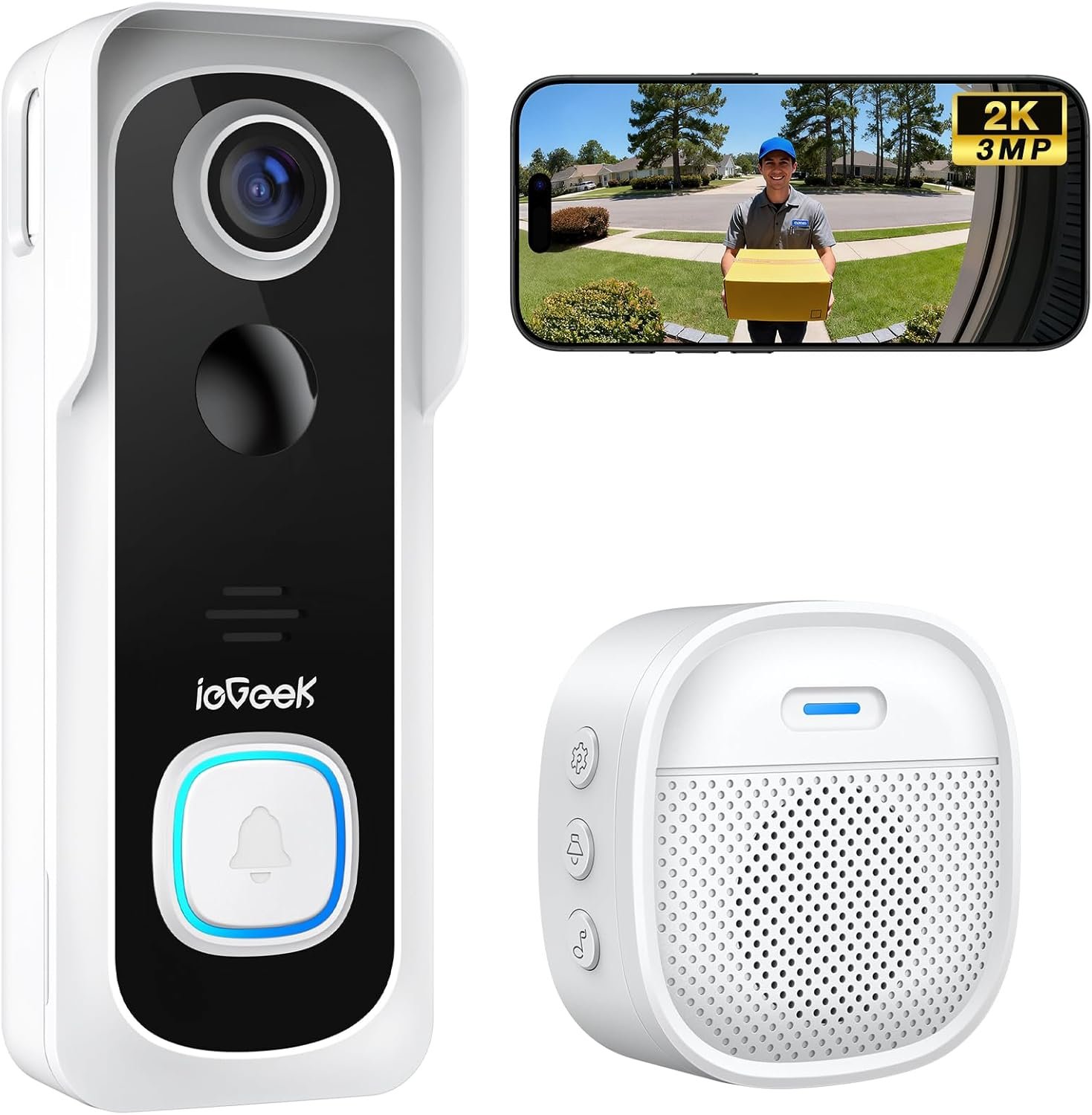 ieGeek Doorbell Camera Wireless No Subscription – Wireless Video Doorbell with Chime, Doorbell with Camera 1080P, Voice Changer, 2-Way Audio, PIR Motion Detection, Only 2.4Ghz WiFi, Works with Alexa