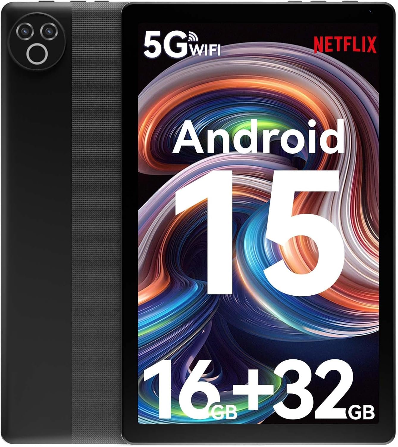 Tablet 10 Inch Android 15 OS GMS Certified Tablets PC 1.8 GHz 5-Core 16 (3+13) GB RAM 32 GB ROM 1 TB Expandable 1280×800 HD IPS Touch Screen 5000 mAh WiFi 6 Bluetooth 5.4 Dual Camera 2025 (Black)