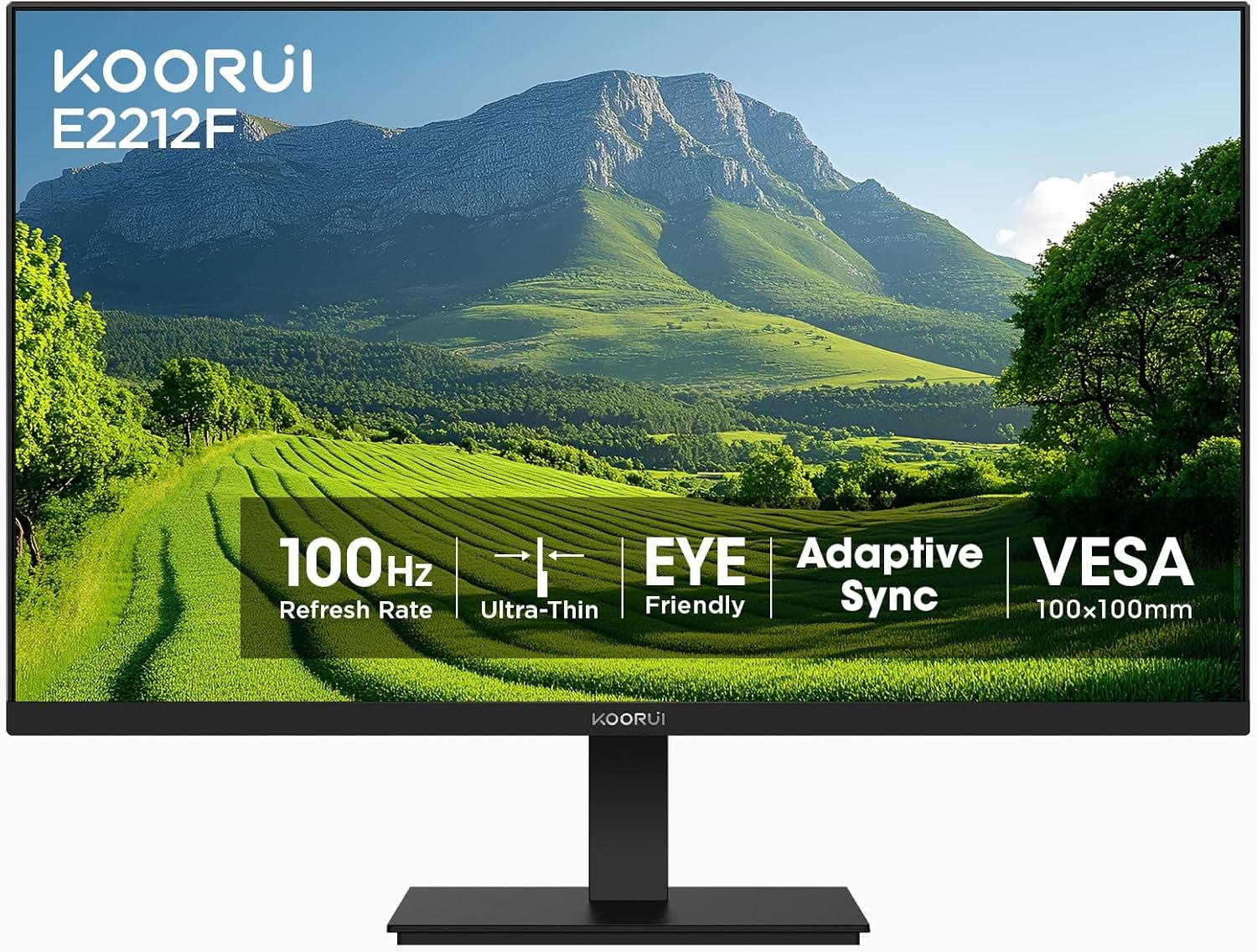 KOORUI 22 Inch Computer Monitor Full HD 1080P 100Hz PC Gaming Screen VA Panel Ultra-Slim Display 3000:1 Contrast Ratio with Adpitive Sync (HDMI/VGA/VESA Compatible 100x100mm/Audio Out), Tilt, Black
