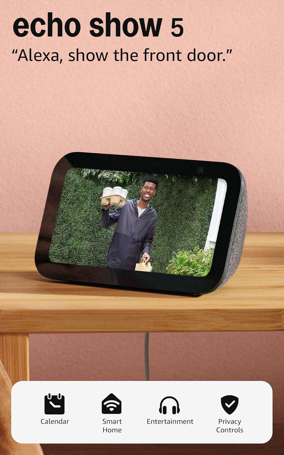 Like-New Amazon Echo Show 5 (newest model), Smart display with 2x the bass and clearer sound, Charcoal