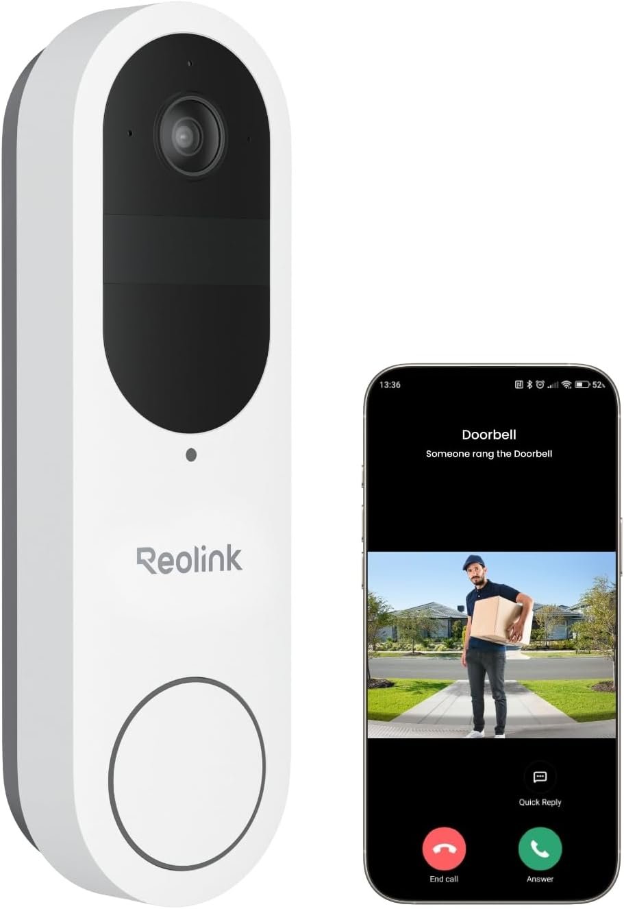 REOLINK Wireless Video Doorbell Camera, Battery Version, 2K 150°x150° Head-to-Toe View, 2.4/5 GHz Dual-Band WiFi, Person/Vehicle/Package Detection, Two-Way Talk, No Monthly Fees (Chime not Included)