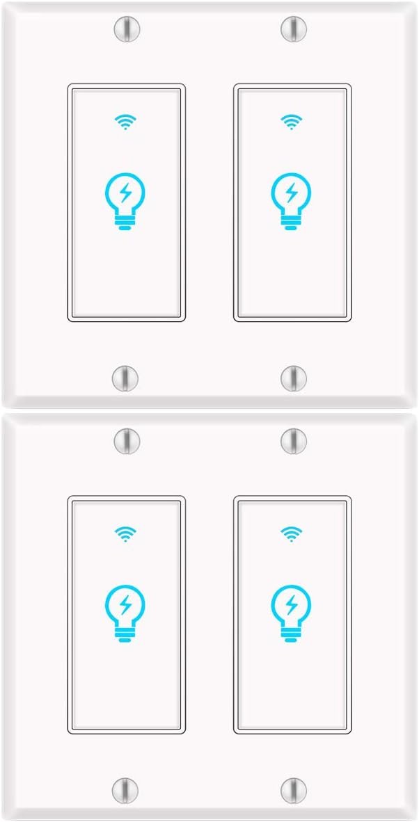 Smart Light Switch, Alexa Smart Double Switch, Smart Light Switch 2 Gang with Timing Schedule and Remote Control, Neutral Wire Needed, Compatible with Alexa and Google Home, Single Pole (4Pack)