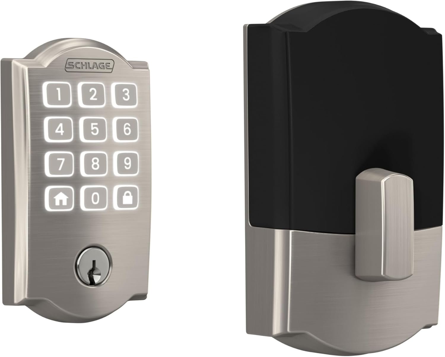 Schlage Arrive WiFi Deadbolt Smart Lock, Keyless Entry Door Lock with Camelot Trim, Satin Nickel, Compatible with Alexa and Google, BE459WB CAM 619