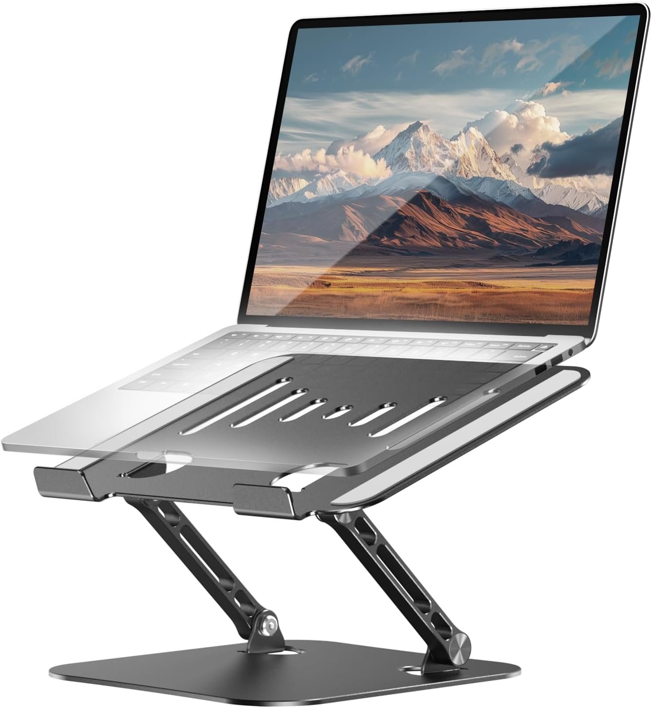 Adjustable Laptop Stand, Aluminum Portable Laptop Riser for Desk Foldable, Ergonomic Computer Notebook Stand Holder for MacBook Air Pro, Dell XPS, HP and All 10–17 Inch Laptops, Black