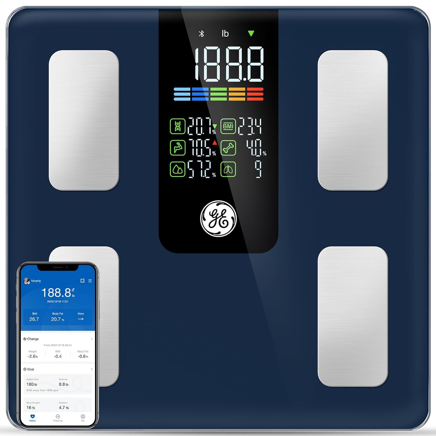 GE Smart Scale for Body Weight, BMI, Body Fat, Muscle Mass, Digital Bathroom Scales 500lbs for Bluetooth Weight Monitor 11.8″ Large Platform Weighing Machine Health Analyzer with App