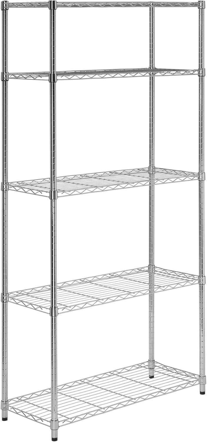 Honey-Can-Do 5-Tier Heavy Duty Adjustable Shelves, Metal Storage Rack with 200-lb Shelf Capacity, Chrome, 14″ W x 36″ L x 72″ H