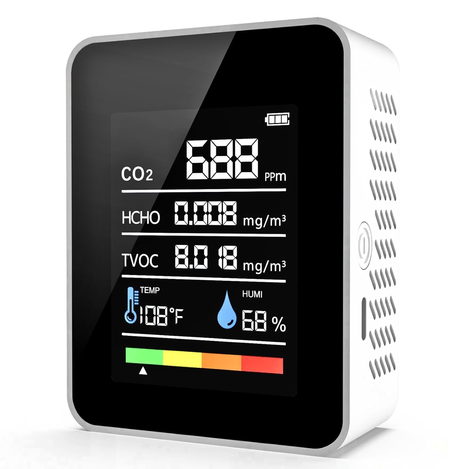 CO2 Detector Air Quality Monitor Indoor,5-in-1 Formaldehyde/CO2/TVOC/Temperature (°F/°C)/Humidity Monitor,Portable Carbon Dioxide Detector for Home,Office,Classroom & Indoor Safety Monitoring (Milky)