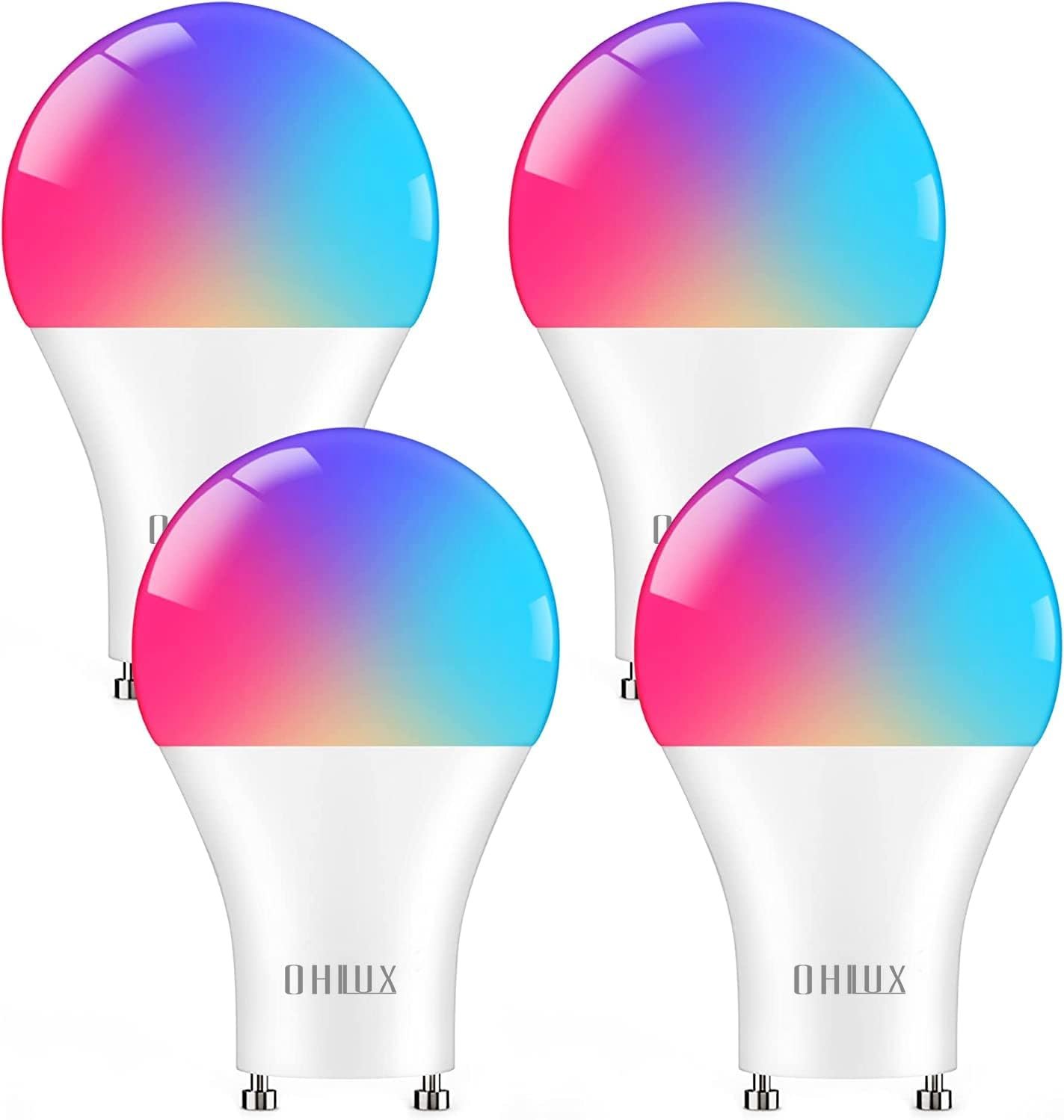 OHLUX GU24 Smart Light Bulbs Compatible with Alexa, 10W 900LM Super Bright, RGBCW Color Changing GU24 LED Bulb, 120V 80W Halogen Replacement, 4Pack
