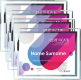 SIMON’S SHOP 4 Pack Picture Frames 8.5 x 11 Frames for Certificates and Awards 8 1/2 x 11 Wall and Tabletop Frame Set, Clear with Silver Trim